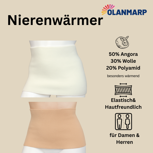 Angora Nierenwärmer leicht Olanmarp – natürliche Wärme & Rückenkomfort, 50% Angora, 30% Schurwolle, 20% Polyamid