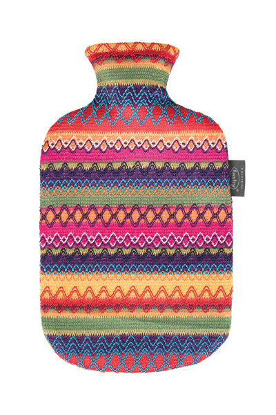 Fashy Wärmflasche  2 Liter mit Peru-Design Bezug – hochwertige Thermoplast-Flasche mit kuscheligem Strickbezug für Wärme & Schmerzlinderung