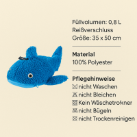 Fashy Kinderwärmflasche 0,8 L Wal – kuschelige Wärmflasche für Kinder bei Bauchweh & kalten Füßen