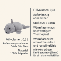Fashy Kinderwärmflasche 0,3 L Seehund Snorre – kleine Wärmflasche für Kinder mit Kuschelbezug & sicherem Verschluss