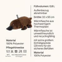 Fashy Kinderwärmflasche 0,8 L Schnabeltier Schnati – kuschelige Wärmflasche für Kinder mit abnehmbarem Bezug