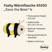 Fashy Kinderwärmflasche 0,8 L Biene – kuschelige Wärmflasche für Kinder mit Bezug bei Bauchweh & kalten Füßen