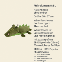 Fashy Kinderwärmflasche Krokodil Kenny 0,8 L – kuschelige Wärmflasche mit abnehmbarem Bezug & sicherem Verschluss