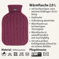 Fashy Wärmflasche Kaschmir 2 L – Luxus-Wärmflasche mit Strickbezug, weiche Kaschmirwolle für wohltuende Wärme