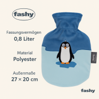 Fashy Kinderwärmflasche Pinguin Pino 0,8 L – kuschelige Wärmflasche mit abnehmbarem Bezug, sicher & kindgerecht